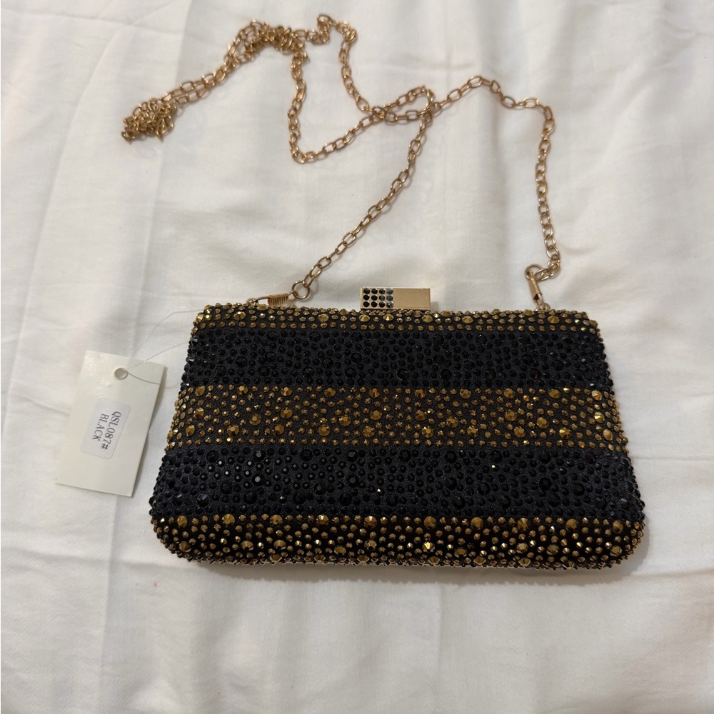 David's Bridal Black and Gold Beaded Wristlet